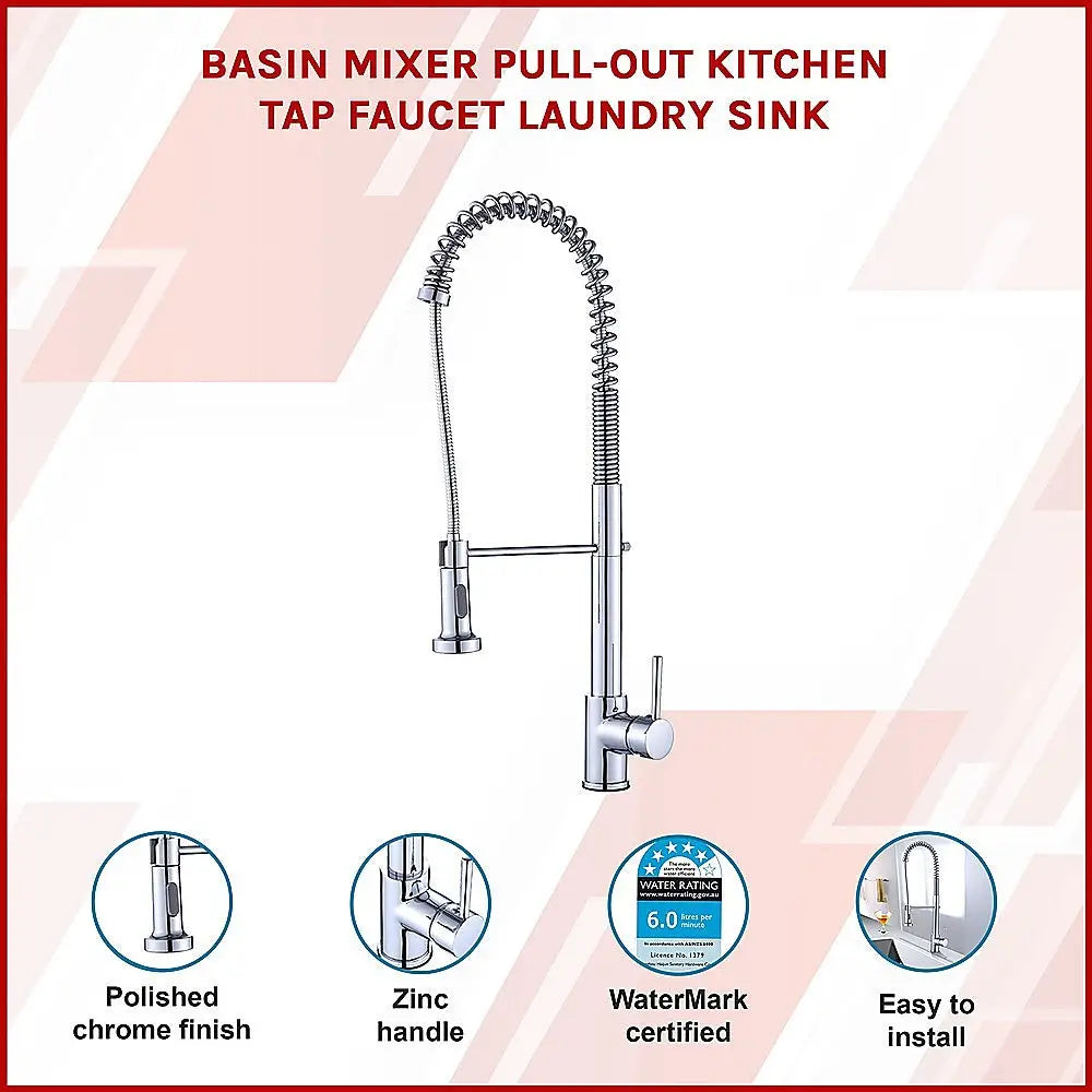 Basin Mixer Pull-Out Kitchen Tap Faucet Laundry Sink - Furniture > Bathroom > Tap & Sink Accessories