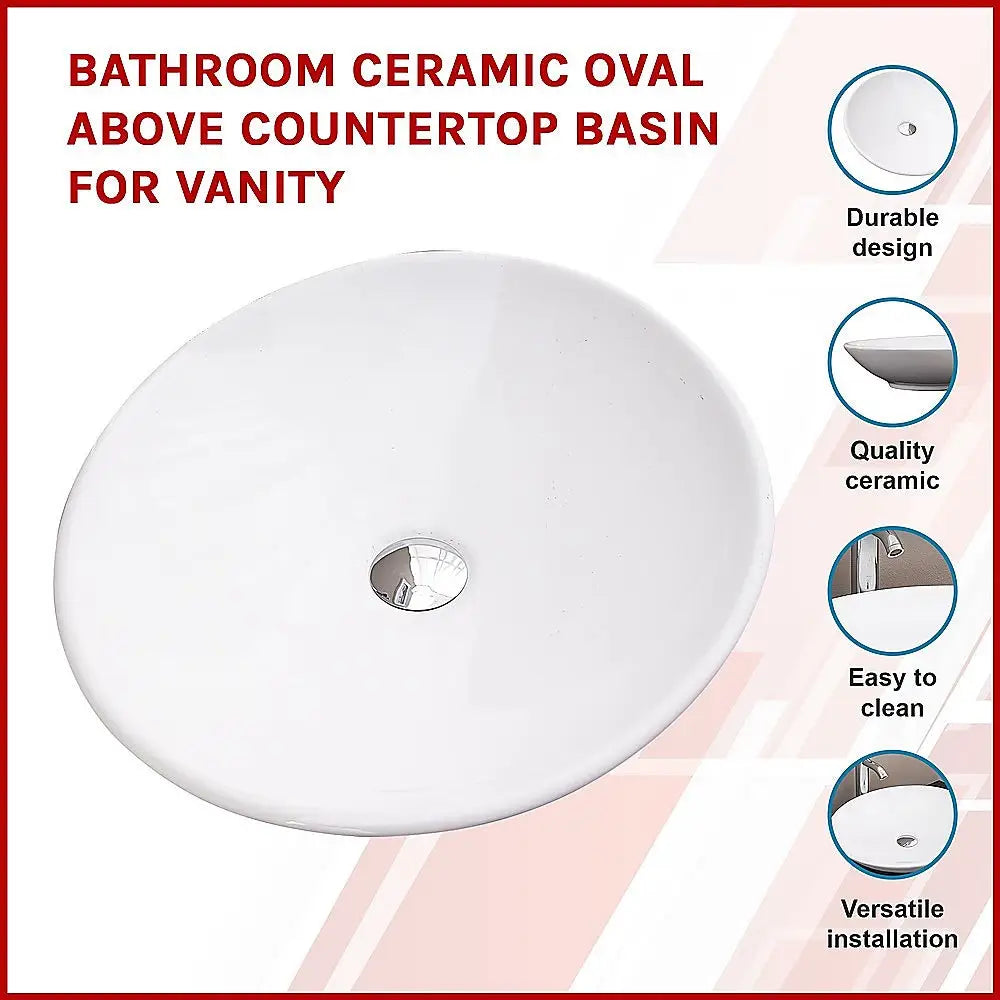 Bathroom Ceramic Oval Above Countertop Basin for Vanity - Furniture > Bathroom > Sinks