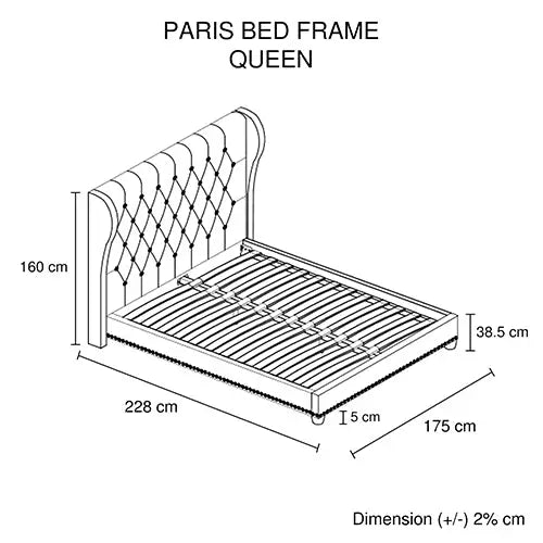 Bed Frame Queen Size in Beige Fabric Upholstered French Provincial High Bedhead - Furniture > Bedroom > Beds & Bed