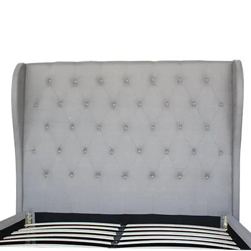 Bed Frame Queen Size in Grey Fabric Upholstered French Provincial High Bedhead - Furniture > Bedroom > Beds & Bed Frames