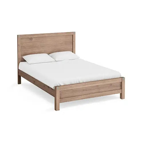 Bed Frame Single Size in Solid Wood Veneered Acacia Bedroom Timber Slat in Oak - Furniture > Bedroom