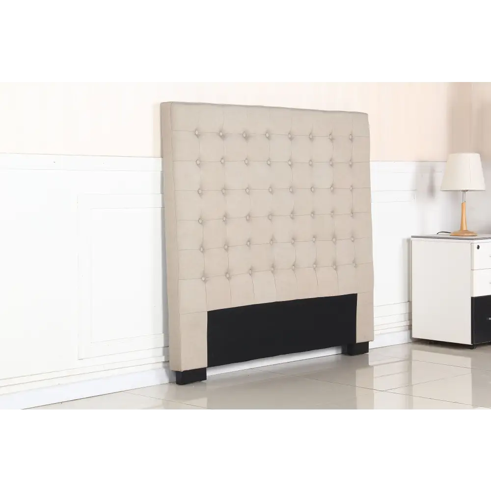 Bed Head Double Beige Headboard Upholstery Fabric Tufted Buttons - Furniture > Bedroom > Headboards