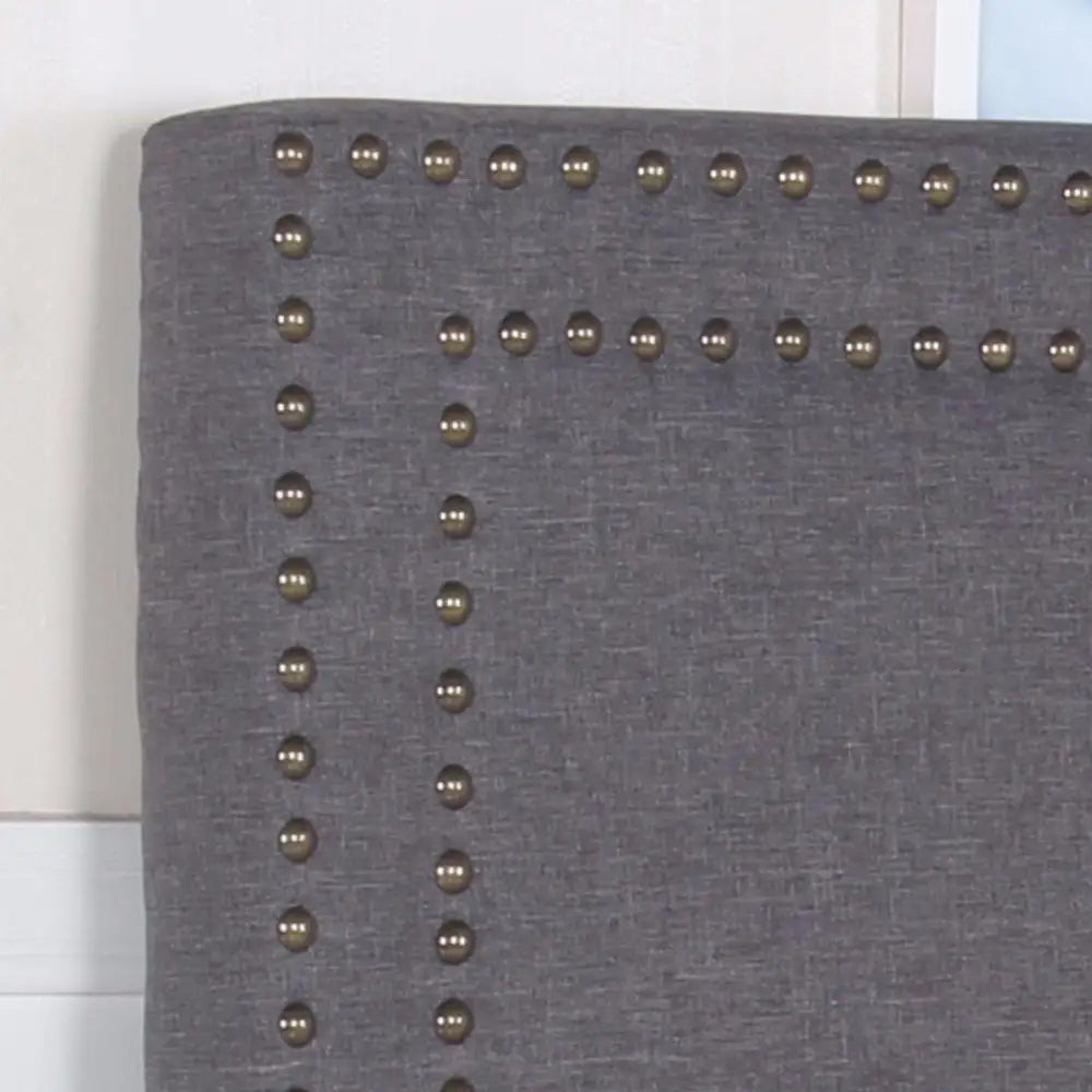 Bed Head Queen Charcoal Headboard Upholstery Fabric Studded Buttons - Furniture > Bedroom > Headboards