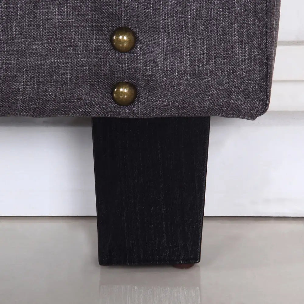 Bed Head Queen Charcoal Headboard Upholstery Fabric Studded Buttons - Furniture > Bedroom > Headboards
