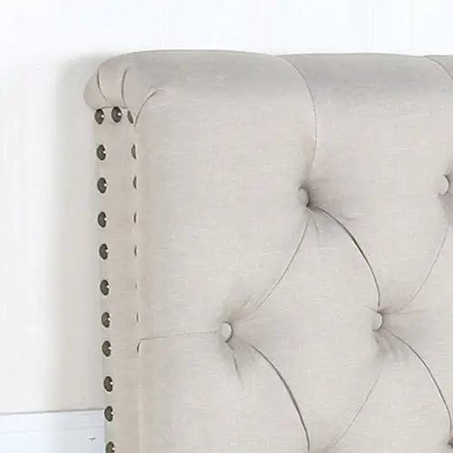 Bed Head Queen Size French Provincial Headboard Upholsterd Fabric Beige - Furniture > Bedroom