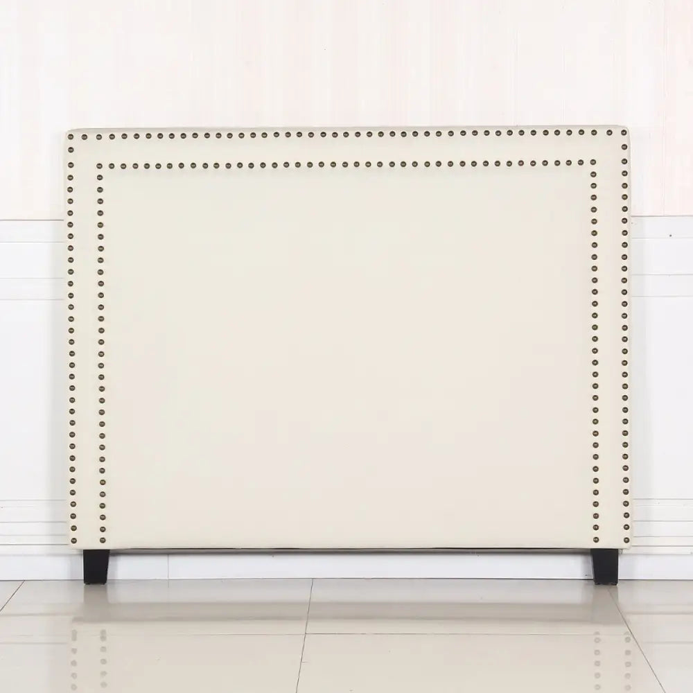 Bed Head Queen White Headboard Upholstery Fabric Studded Buttons - Furniture > Bedroom > Headboards
