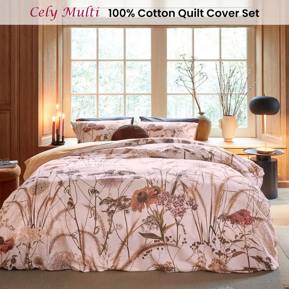 Bedding House Cely Multi Cotton Floral Quilt Cover Set Queen - Home & Garden > Bedding > Duvet Covers