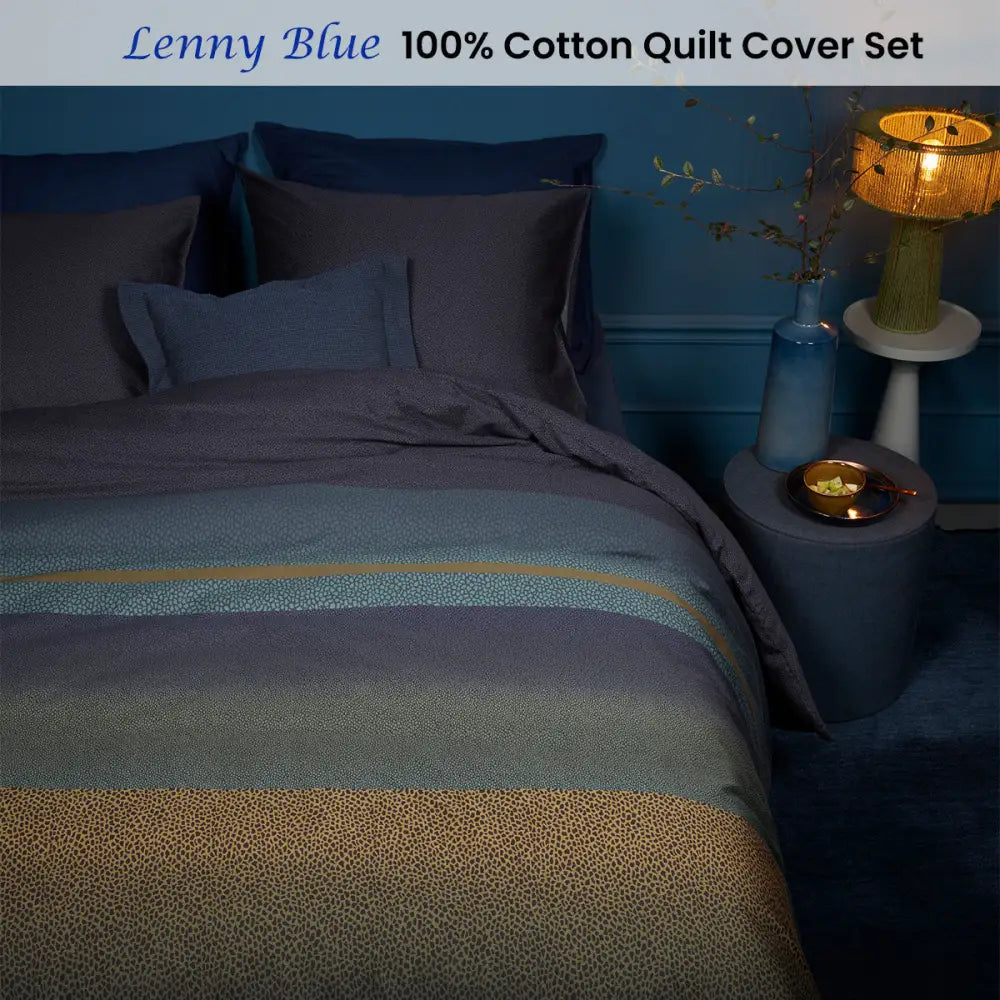Bedding House Lenny Blue Cotton Quilt Cover Set Queen - Home & Garden > Bedding > Duvet Covers