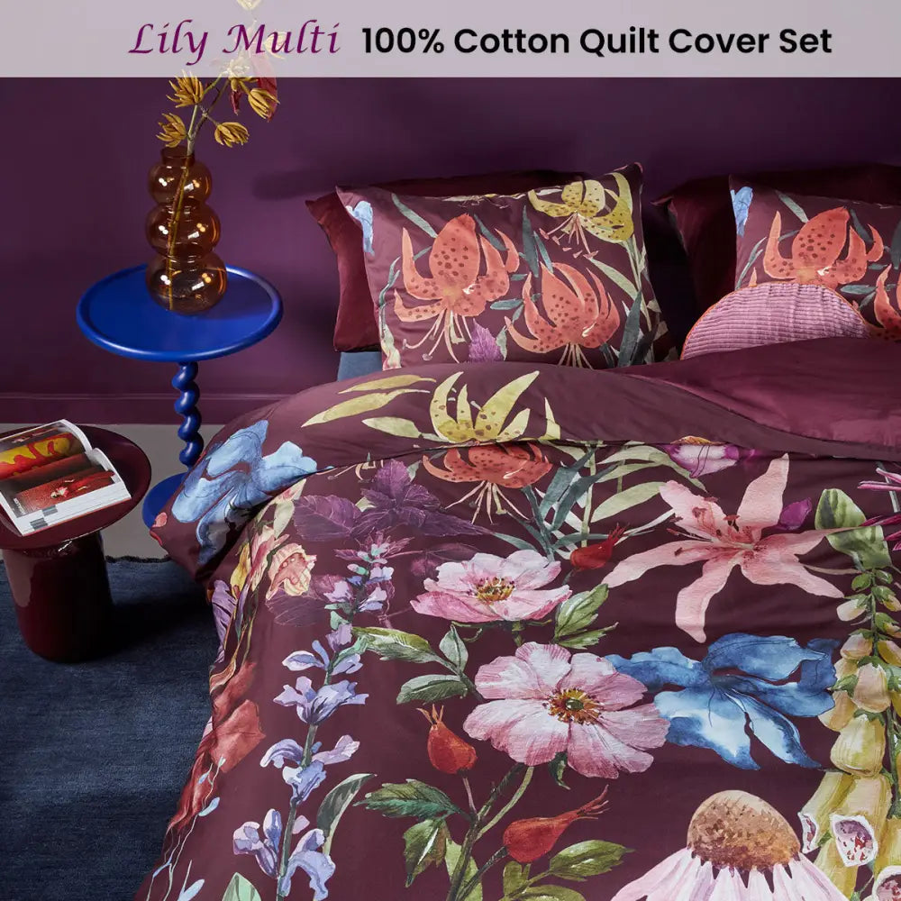 Bedding House Lily Multi Cotton Floral Quilt Cover Set Queen - Home & Garden > Bedding > Duvet Covers
