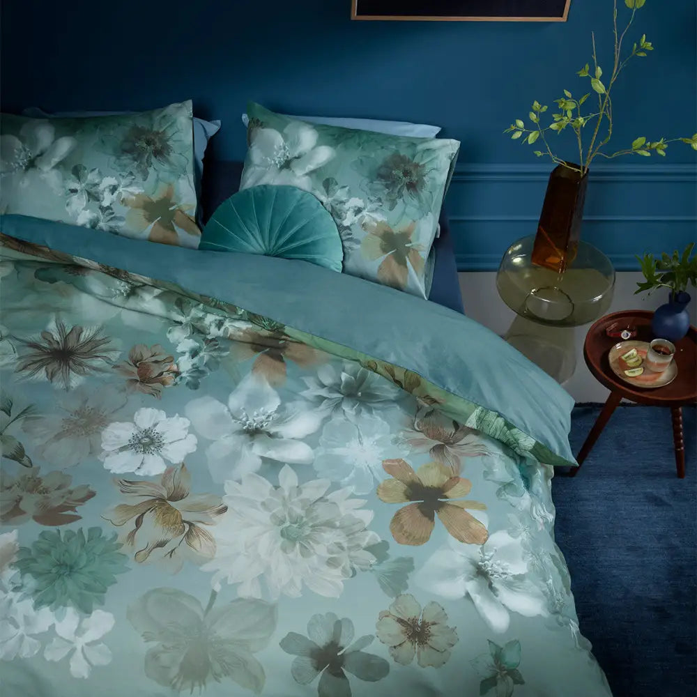 Bedding House Lou Blue Green Cotton Floral Quilt Cover Set King - Home & Garden > Bedding > Duvet Covers