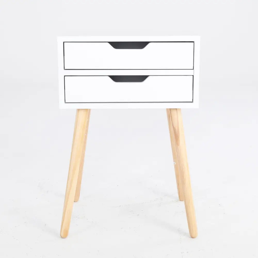 Bedside Table 2 Drawer Wood Leg Storage Cabinet Nightstand SUZY WHITE - Furniture > Bedroom