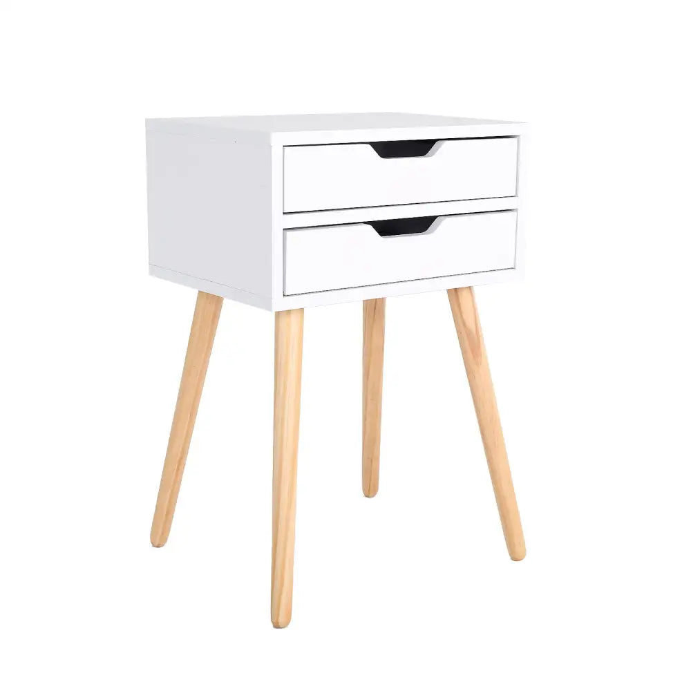 Bedside Table 2 Drawer Wood Leg Storage Cabinet Nightstand SUZY WHITE - Furniture > Bedroom