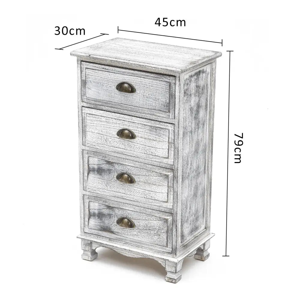 Bedside Table 4 Drawer Vintage Side Table Storage Cabinet Bedroom ADELINE GREY - Furniture > Bedroom