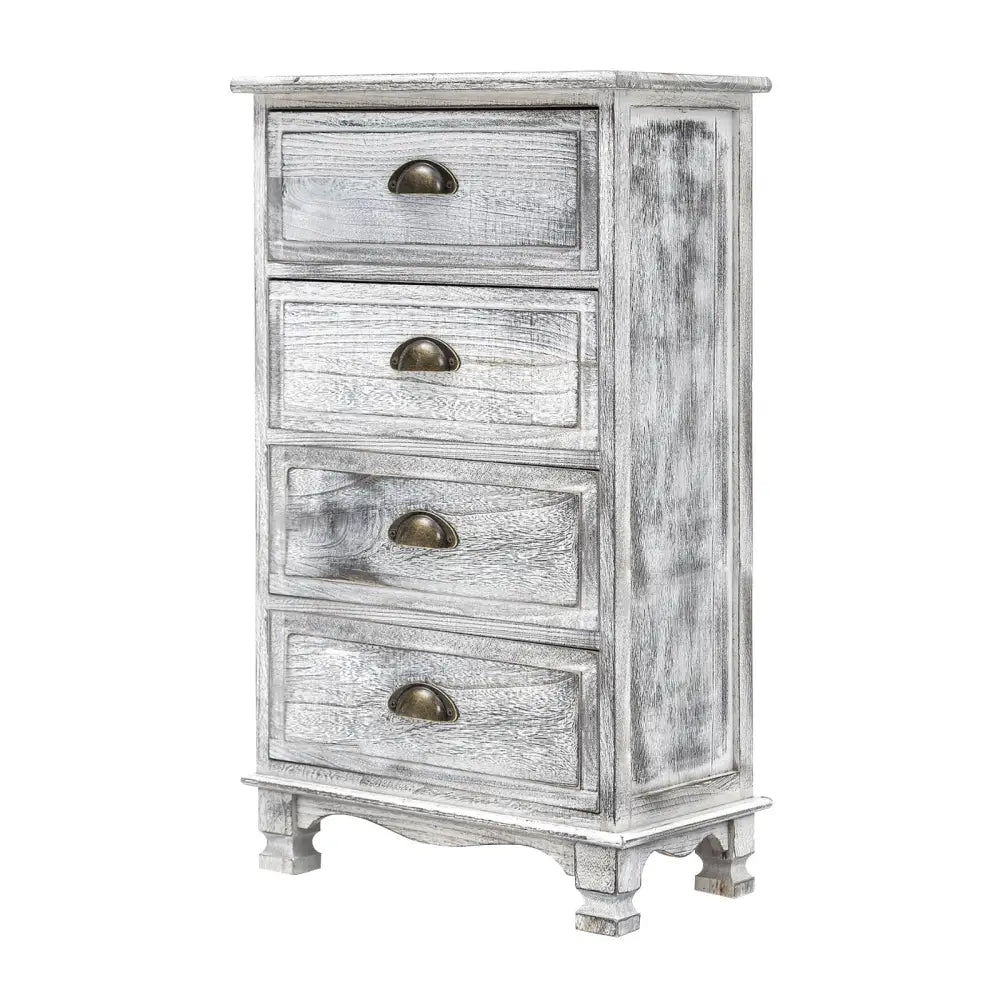 Bedside Table 4 Drawer Vintage Side Table Storage Cabinet Bedroom ADELINE GREY - Furniture > Bedroom