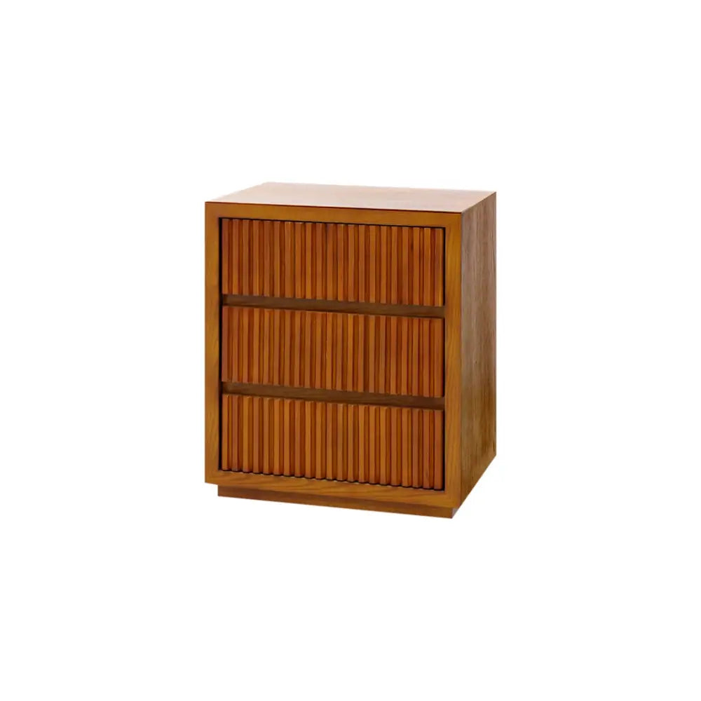 Bedside Table MDF Brown Colour Waveform Design Three Drawers - Furniture > Bedroom > Bedside Tables