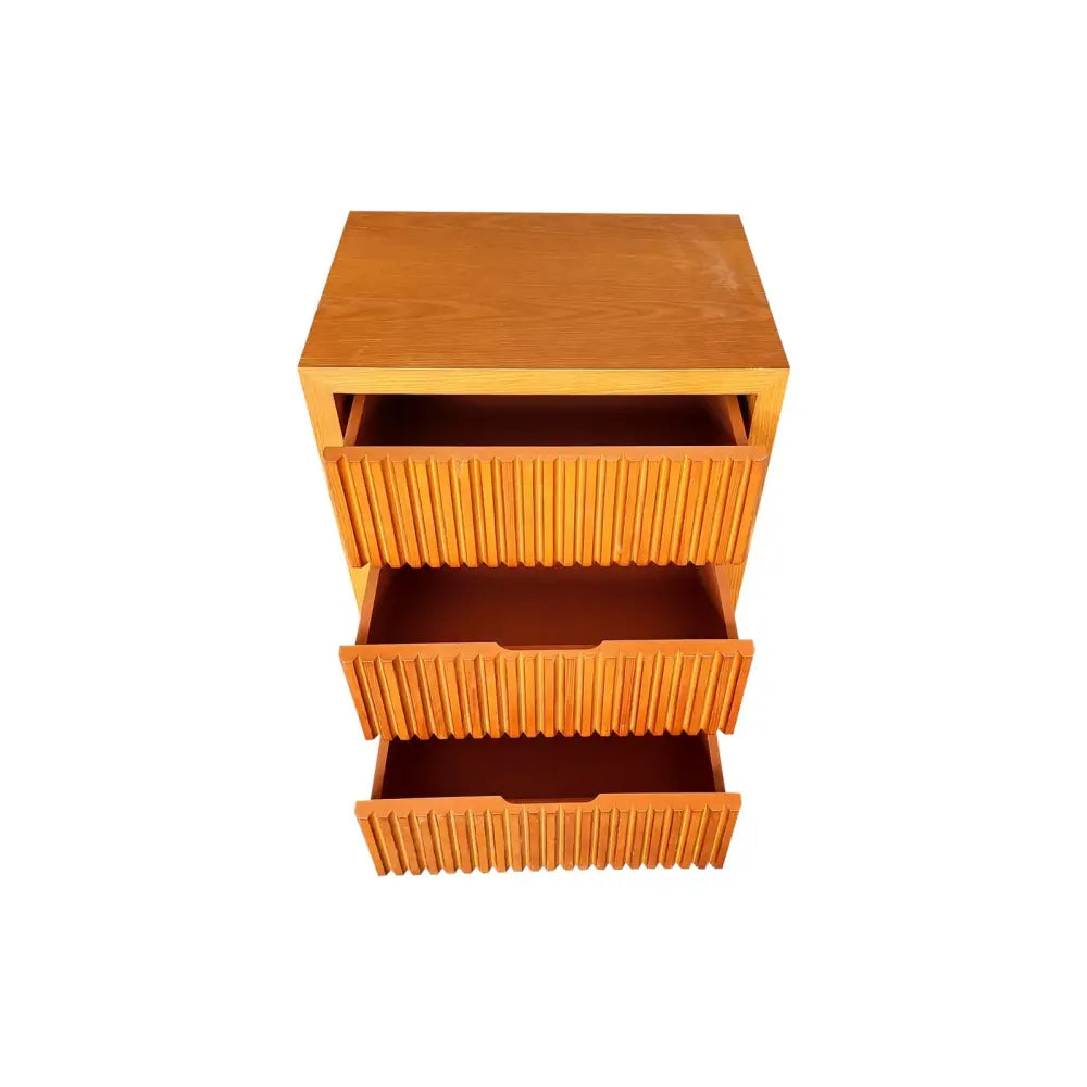 Bedside Table MDF Brown Colour Waveform Design Three Drawers - Furniture > Bedroom > Bedside Tables