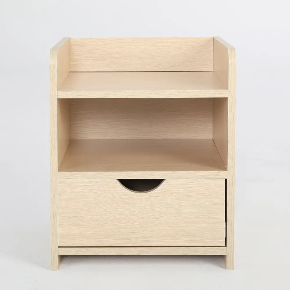 Bedside Table Side Storage Cabinet Nightstand Bedroom 1 Drawer 2 Shelf LARK OAK - Furniture > Bedroom