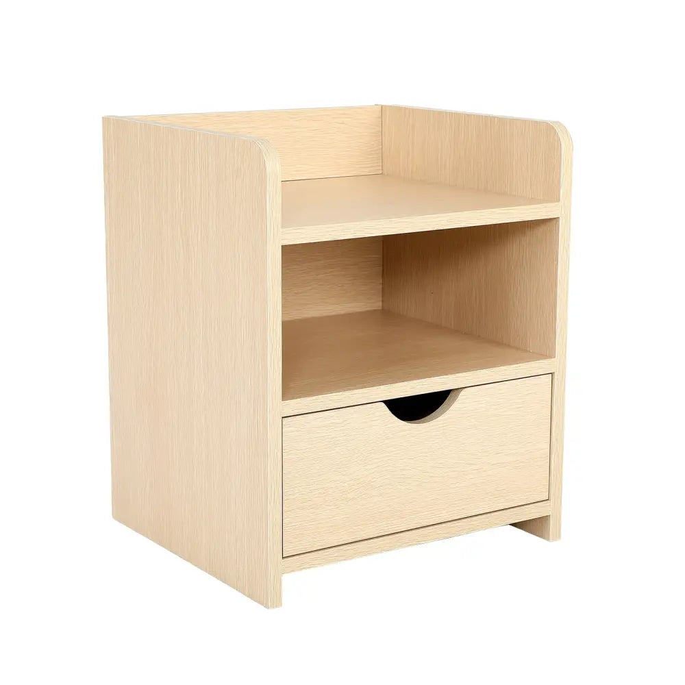 Bedside Table Side Storage Cabinet Nightstand Bedroom 1 Drawer 2 Shelf LARK OAK - Furniture > Bedroom