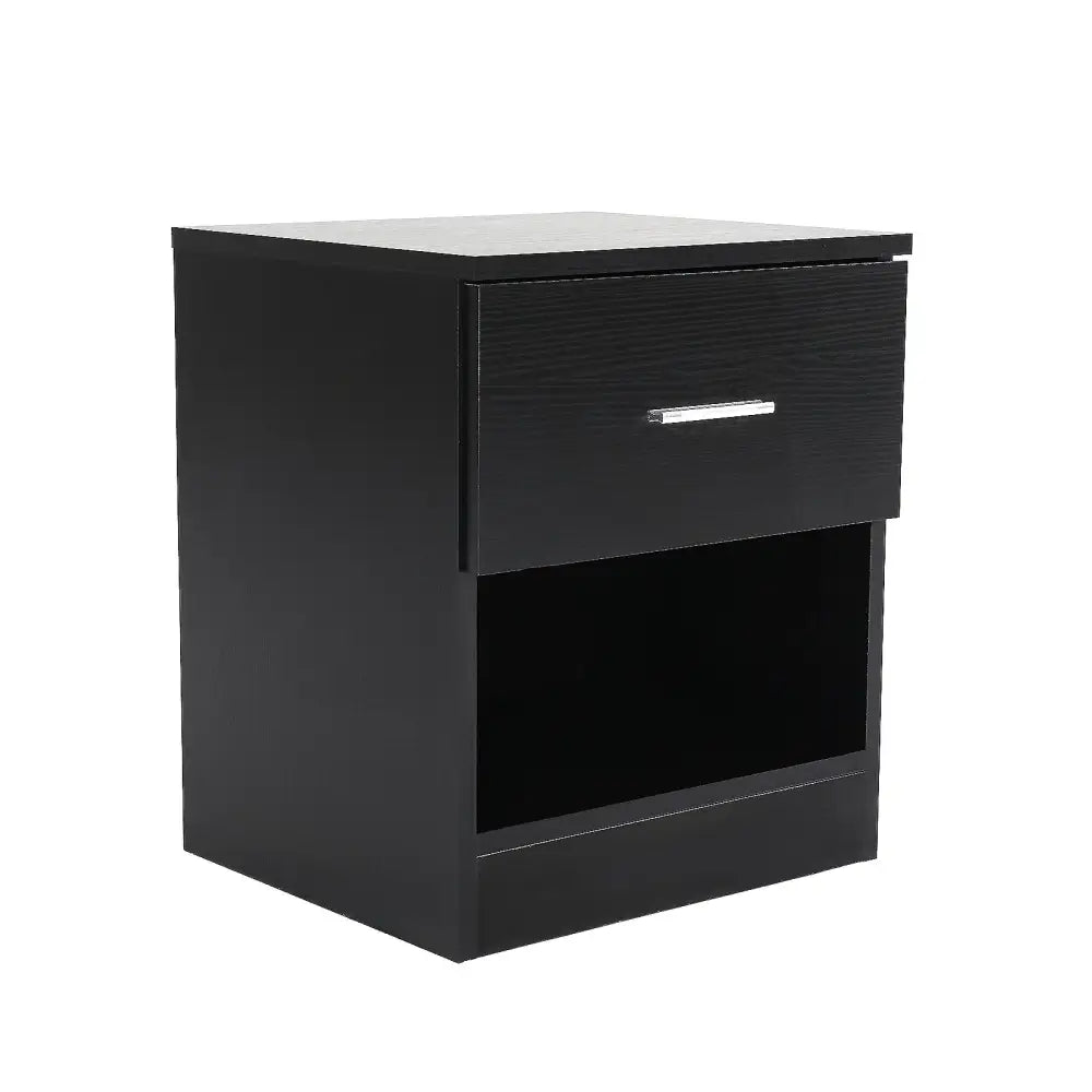 Bedside Table Side Storage Cabinet Nightstand Bedroom 1 Drawer 1 Shelf ELLA - BLACK - Furniture > Bedroom