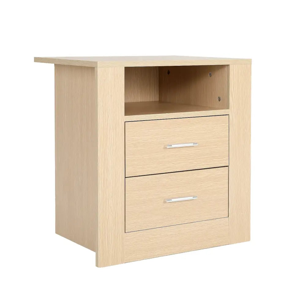 Bedside Table Side Storage Cabinet Nightstand Bedroom 2 Drawer 1 Shelf ZURI OAK - Furniture > Bedroom