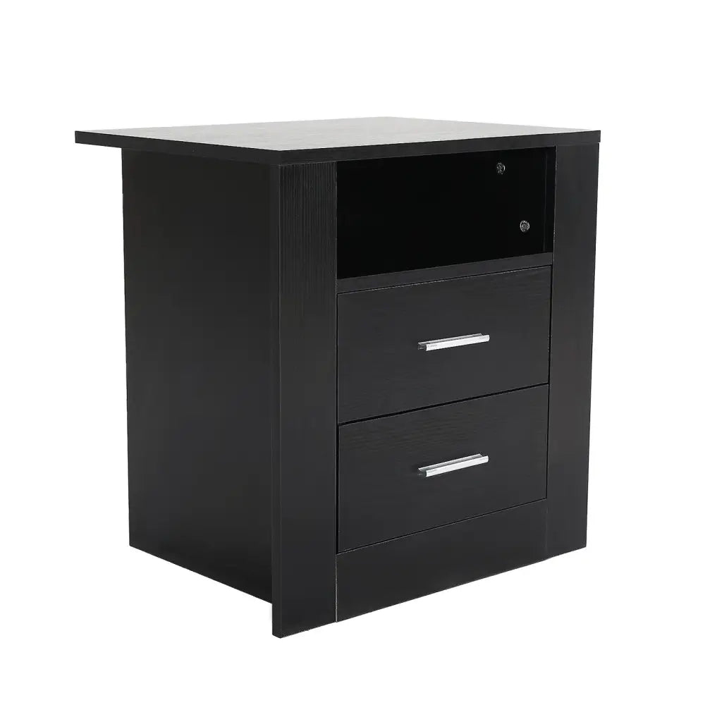 Bedside Table Side Storage Cabinet Nightstand Bedroom 2 Drawer 1 Shelf ZURI BLACK - Furniture > Bedroom
