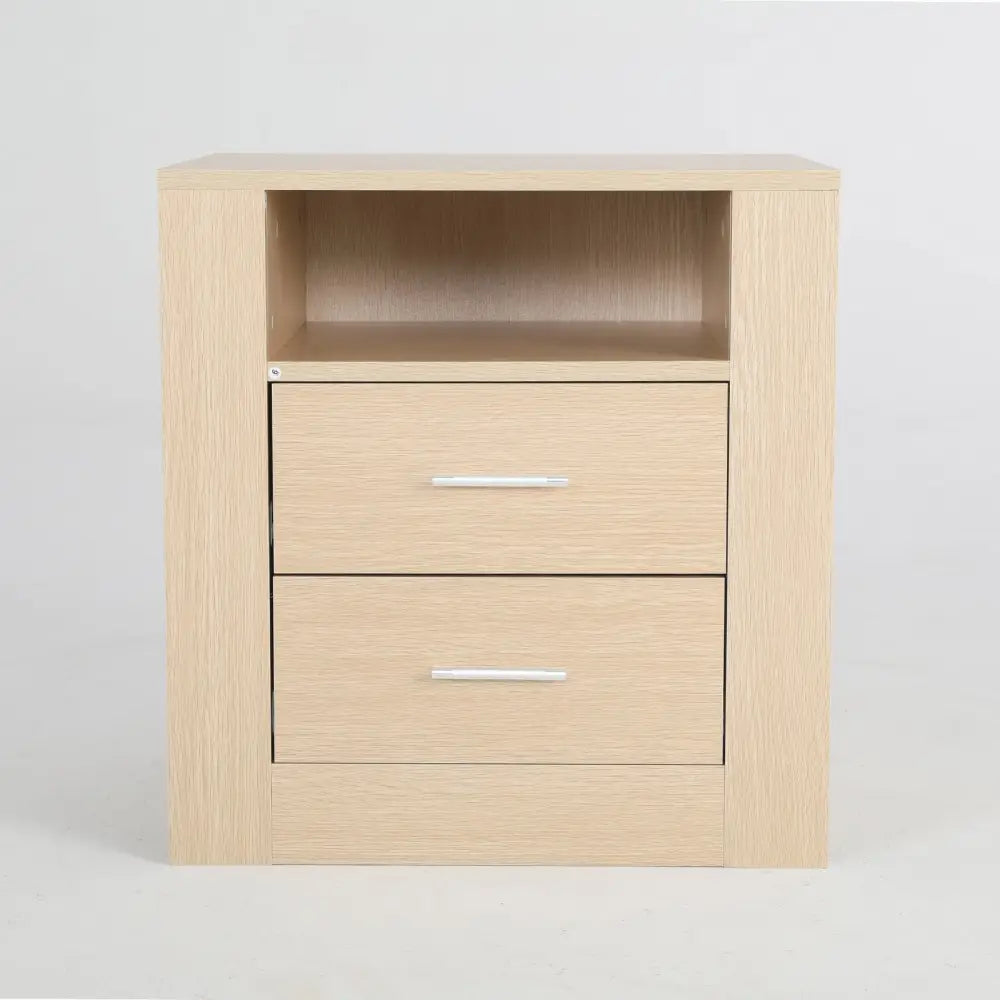 Bedside Table Side Storage Cabinet Nightstand Bedroom 2 Drawer 1 Shelf ZURI OAK - Furniture > Bedroom