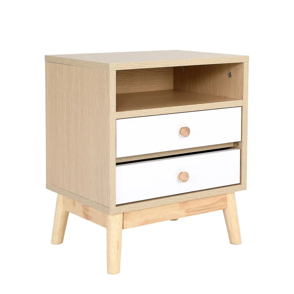 Bedside Table Side Storage Cabinet Nightstand Bedroom 2 Drawer ANYA OAK - Furniture > Bedroom