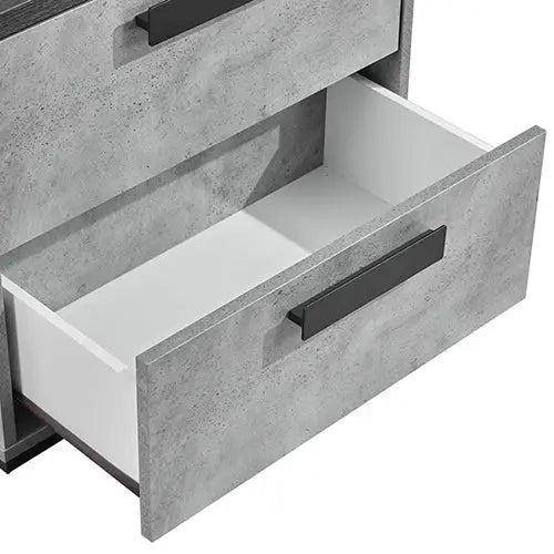 Bedside Table with 2 Storage Drawers MDF Combination of Black & Cement Colour Nightstand - Furniture > Bedroom > Beds &