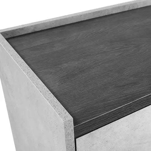 Bedside Table with 2 Storage Drawers MDF Combination of Black & Cement Colour Nightstand - Furniture > Bedroom > Beds &