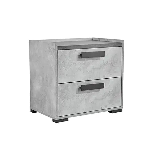 Bedside Table with 2 Storage Drawers MDF Combination of Black & Cement Colour Nightstand - Furniture > Bedroom > Beds &