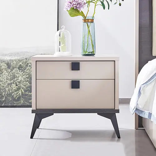 Bedside Table with 2 Storage Drawers MDF Combination of Champagne and Black Colour Nightstand - Furniture > Bedroom >