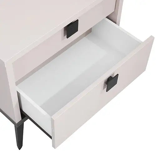 Bedside Table with 2 Storage Drawers MDF Combination of Champagne and Black Colour Nightstand - Furniture > Bedroom >