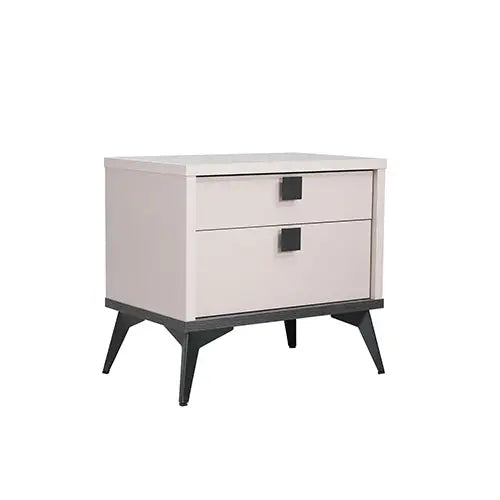 Bedside Table with 2 Storage Drawers MDF Combination of Champagne and Black Colour Nightstand - Furniture > Bedroom >