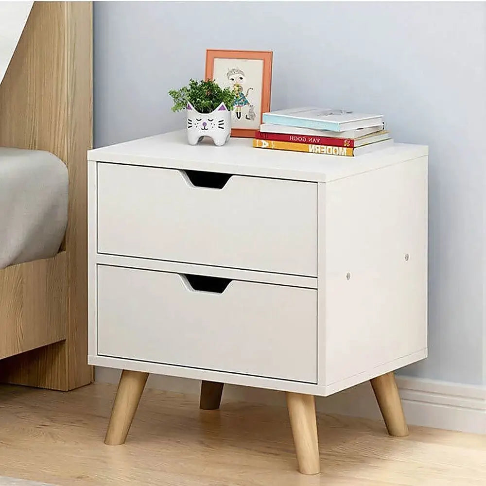 Bedside Tables Drawers Side Table Nightstand White Storage Cabinet Wood - Furniture > Office