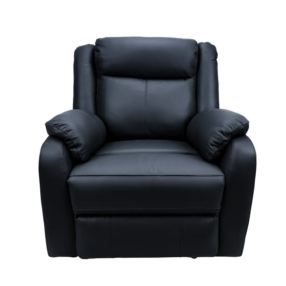 Bella 1 Seater Electric Recliner Genuine Leather Upholstered Lounge - Black - Furniture > Bar Stools & Chairs > Arm