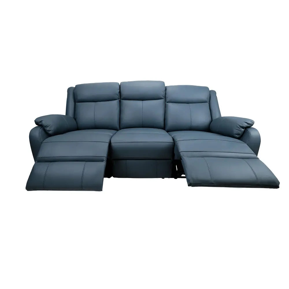 Bella 3 Seater Electric Recliner Genuine Leather Upholstered Lounge - Blue - Furniture > Sofas
