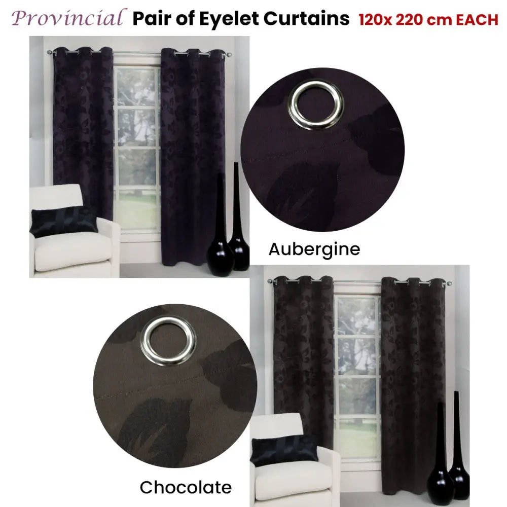 Belmondo Provincial Pair of Eyelet unlined Jacquard Curtains 120 x 220cm each Aubergine - Home & Garden > Curtains