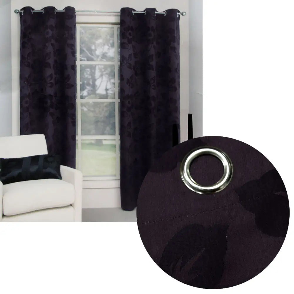 Belmondo Provincial Pair of Eyelet unlined Jacquard Curtains 120 x 220cm each Aubergine - Home & Garden > Curtains