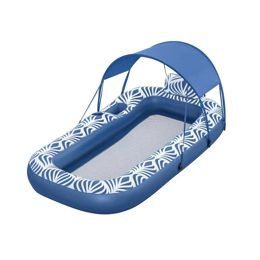 Bestway Inflatable Floating Float Lounger with Sunshade Canopy 1.98Mx1.12M Blue - Home & Garden > Pool & Accessories >