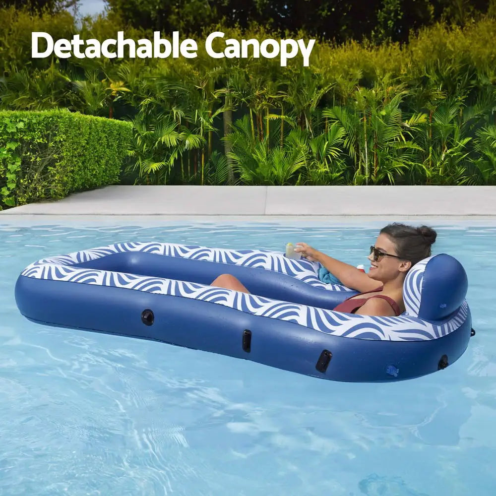 Bestway Inflatable Floating Float Lounger with Sunshade Canopy 1.98Mx1.12M Blue - Home & Garden > Pool & Accessories >