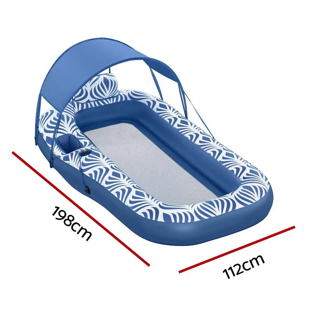 Bestway Inflatable Floating Float Lounger with Sunshade Canopy 1.98Mx1.12M Blue - Home & Garden > Pool & Accessories >