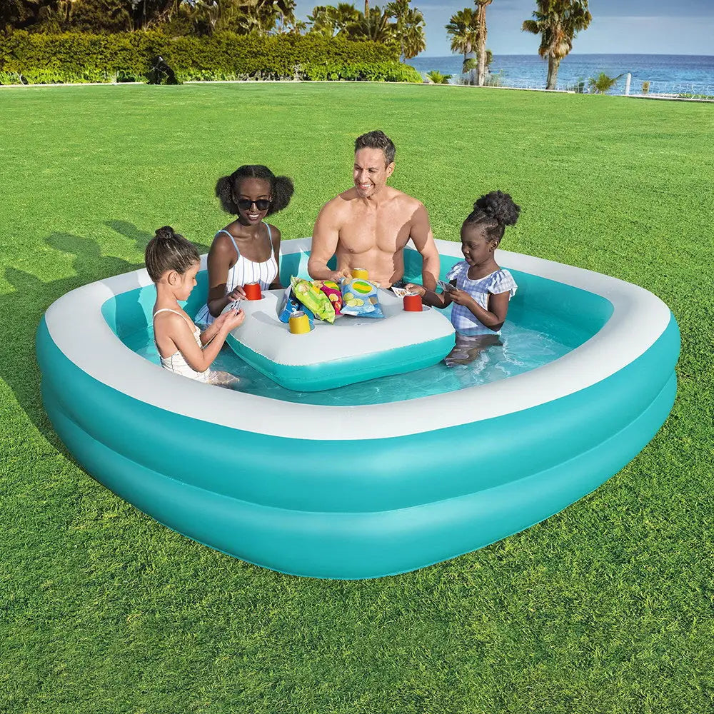 Bestway Kids Inflatable Family Pool with Center Console Cup Holder 218x218x48cm - Home & Garden > Pool & Accessories >