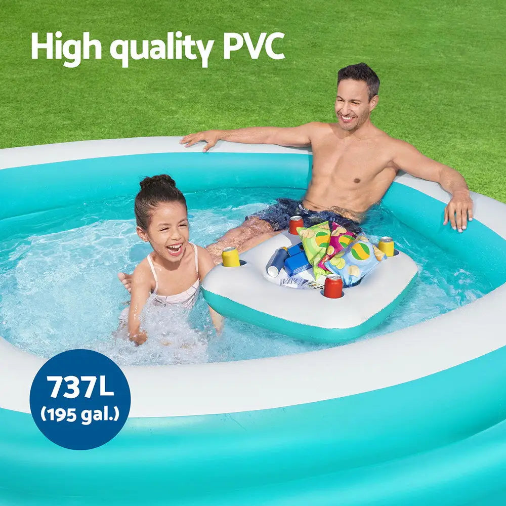 Bestway Kids Inflatable Family Pool with Center Console Cup Holder 218x218x48cm - Home & Garden > Pool & Accessories >