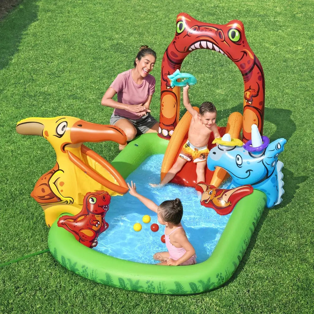 Bestway Kids Inflatable Play Splash Pool with Slide Ball Tossing Toys 242x140cm - Home & Garden > Pool & Accessories >