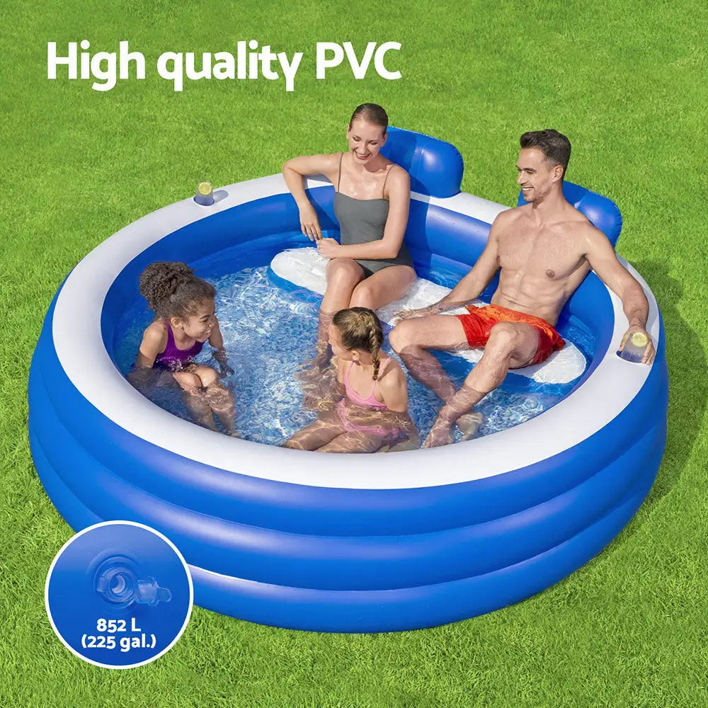 Bestway Kids Inflatable Pool Above Ground Pools Bench Seat Cup Holder 231x219cm - Home & Garden > Pool & Accessories >
