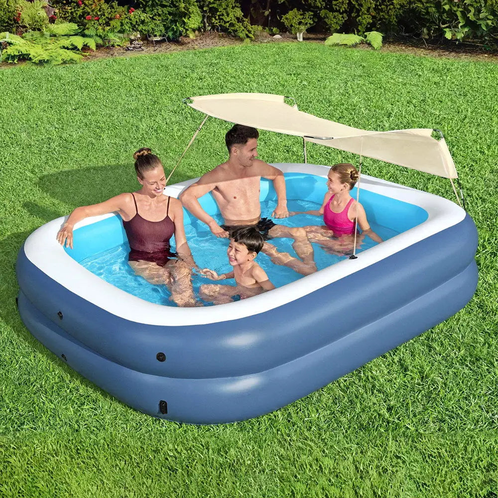 Bestway Kids Inflatable Pool Above Ground Splash Pool with Sunshade 254x178cm - Home & Garden > Pool & Accessories >