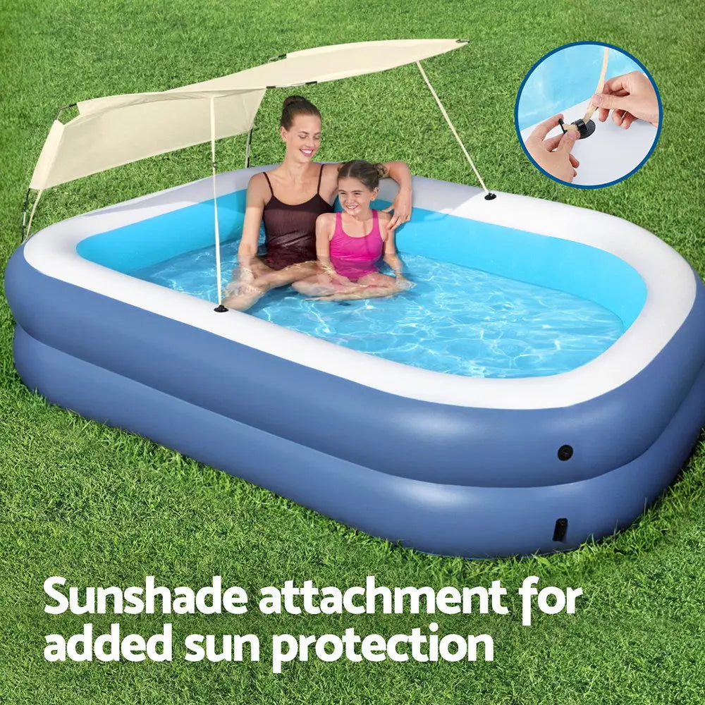 Bestway Kids Inflatable Pool Above Ground Splash Pool with Sunshade 254x178cm - Home & Garden > Pool & Accessories >