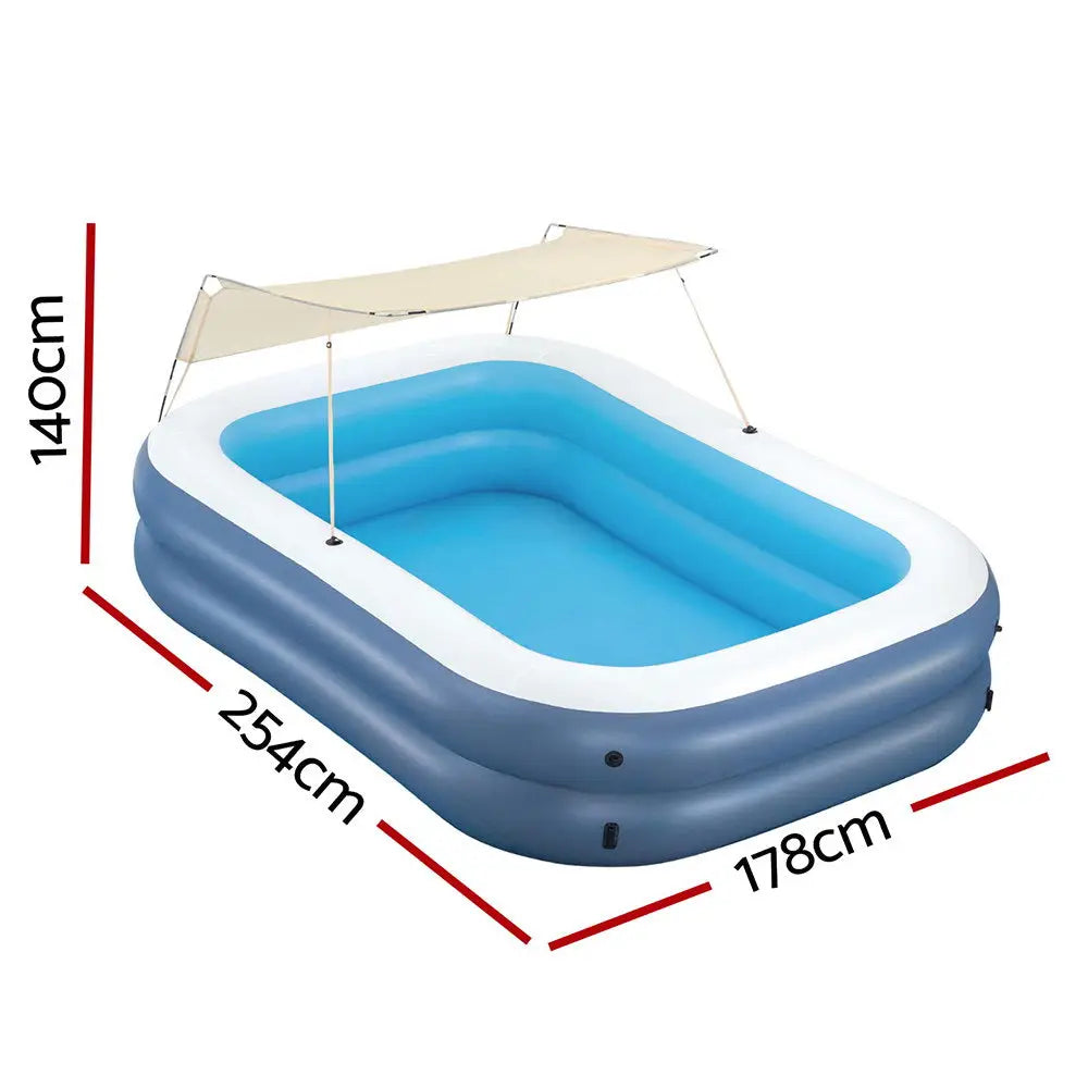 Bestway Kids Inflatable Pool Above Ground Splash Pool with Sunshade 254x178cm - Home & Garden > Pool & Accessories >