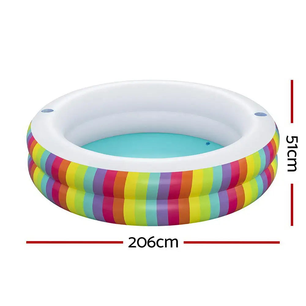Bestway Kids Inflatable Round Pool Above Ground Cup Holder Rainbow 206x206x51cm - Home & Garden > Pool & Accessories >