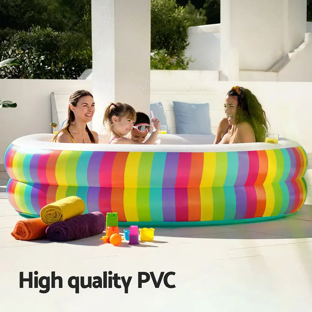 Bestway Kids Inflatable Round Pool Above Ground Cup Holder Rainbow 206x206x51cm - Home & Garden > Pool & Accessories >